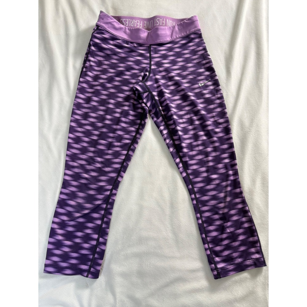 Nike Dri-FIT Womens Purple Abstract Print Crop Running Leggings Small